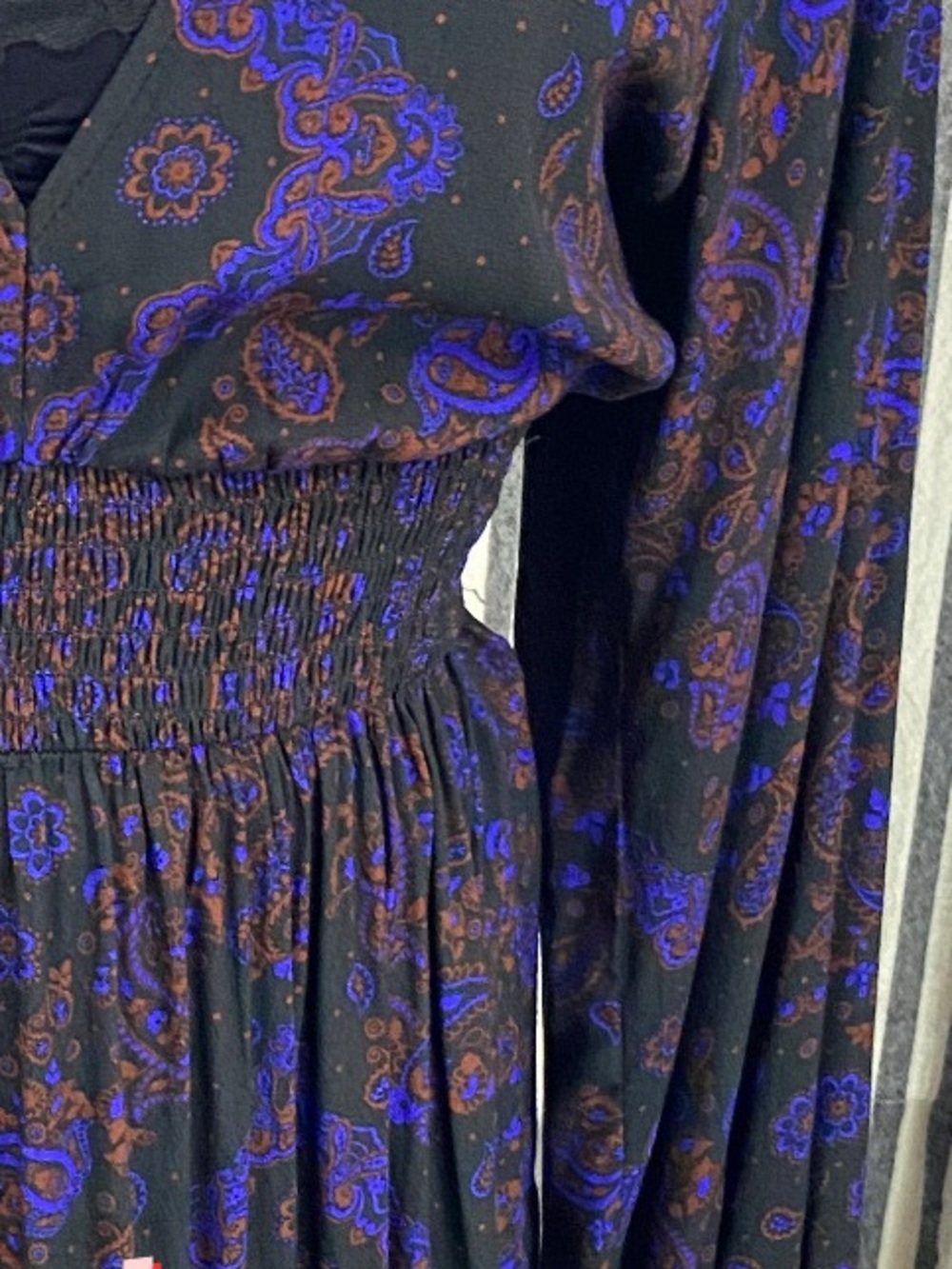 NWT LoveStitch Black dress lace vneck smocked waist- long sleeve paisley print S - Picture 5 of 7